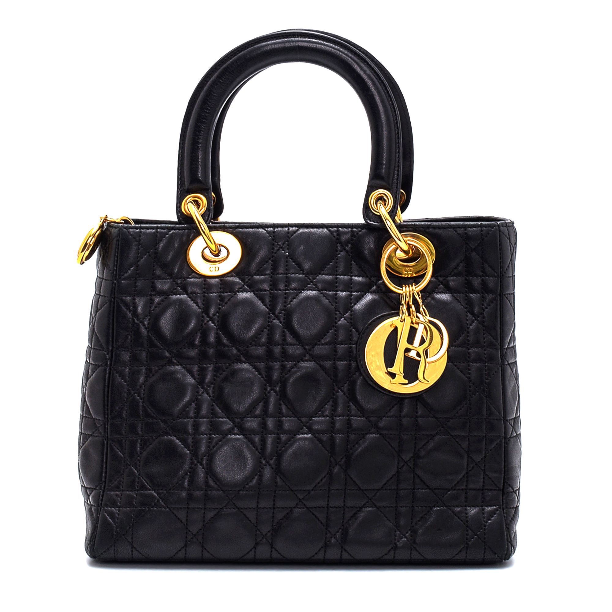Chanel - Black Lambskin Cannage Leather Small Lady Dior Bag
